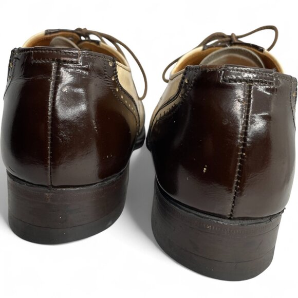 Vintage Brown Ivory Wingtip Leather Shoes Men's 8.5 Lace Up Oxfords Goodyear - Picture 12 of 14